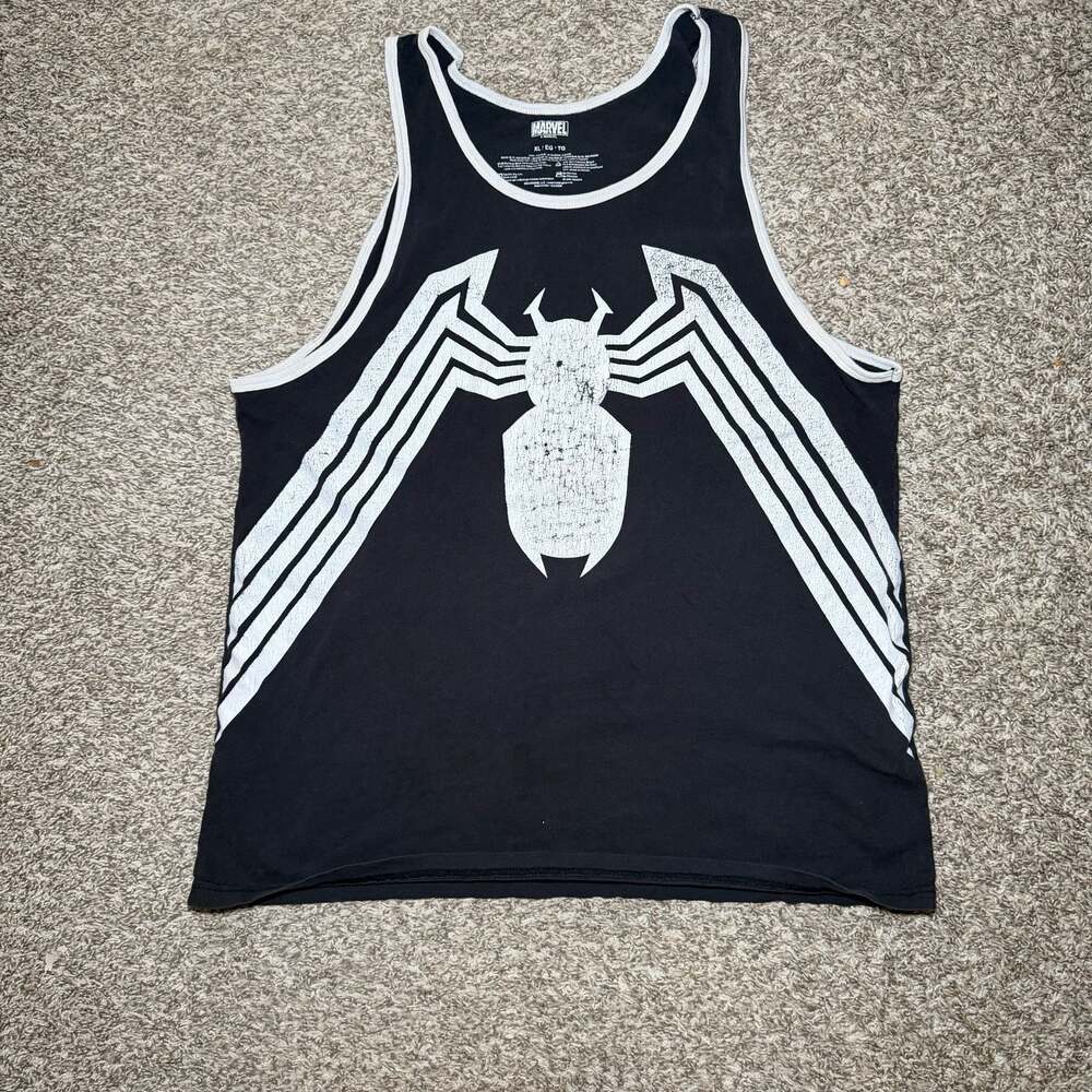 Marvel Spider Graphic Tank Top Black Distressed Y2K Streetwear XL